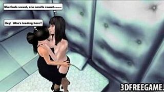 A sexy 3D pair of brunette lesbians are making out porn video